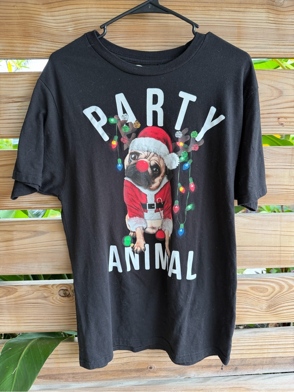 Holiday Time Black 'Party Animal' Pug Santa Graphic Tee